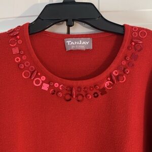 TanJay Red Crew Neck Sweater EUC